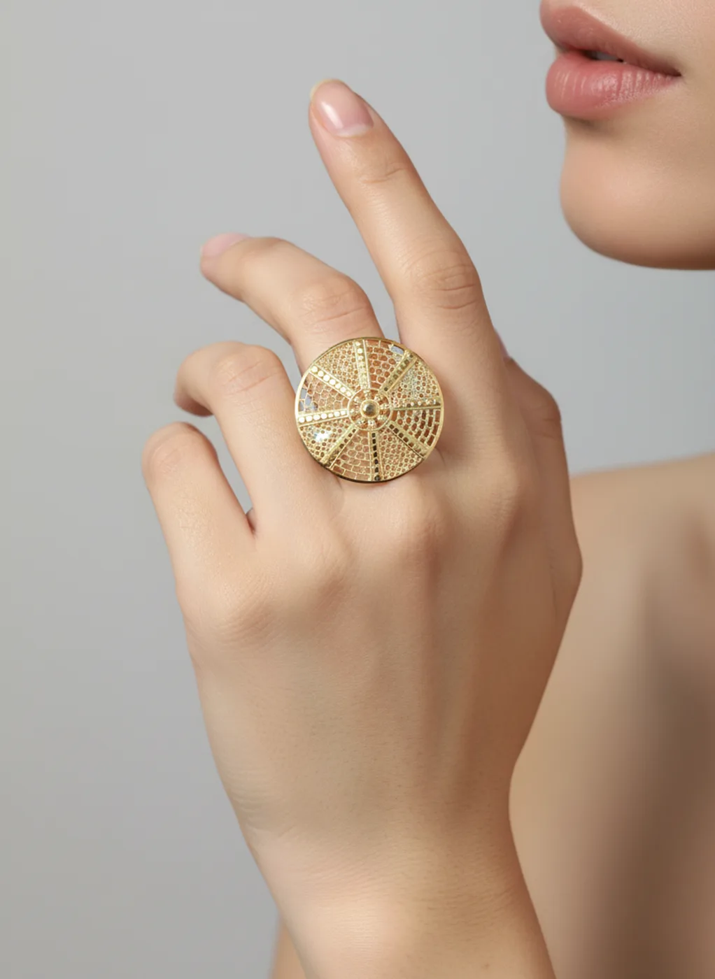 Gold-plated mandala filigree ring